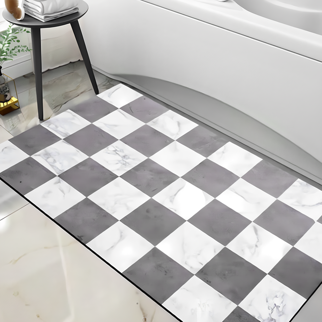 北歐風獨家設計矽藻土軟地墊, 格紋, 1個