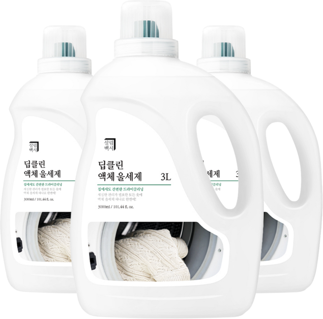 살림백서 딥클린 액체 울 세제 본품, 3L, 3개