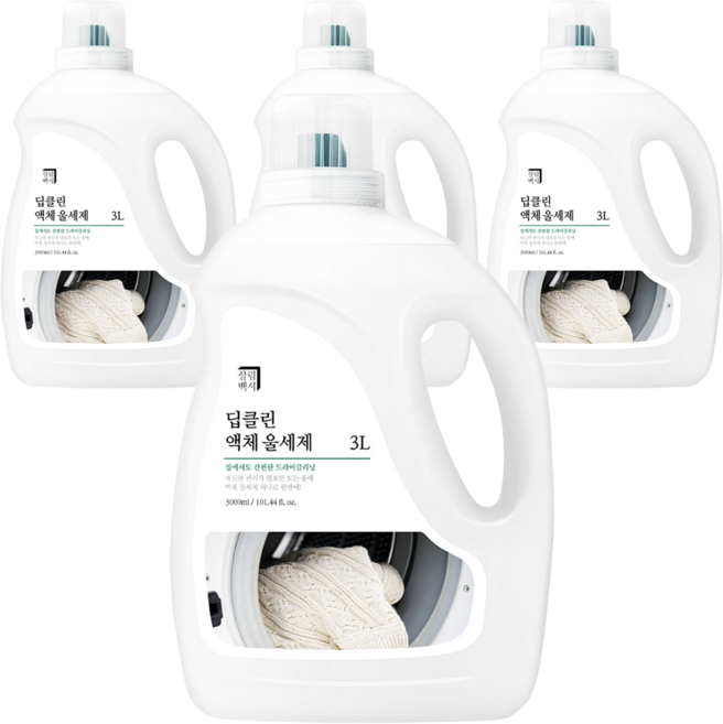 살림백서 딥클린 액체 울 세제 본품, 3L, 4개