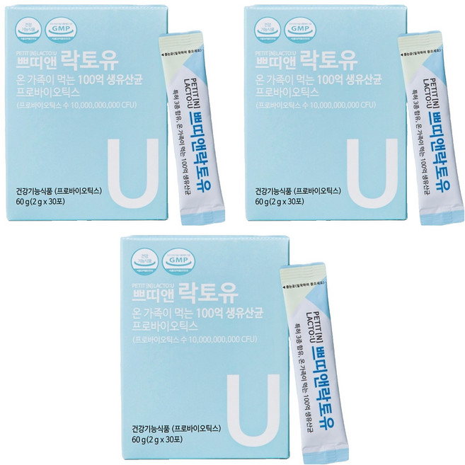 쁘띠앤 락토유 온 가족이 먹는 100억 생유산균, 60g, 3개