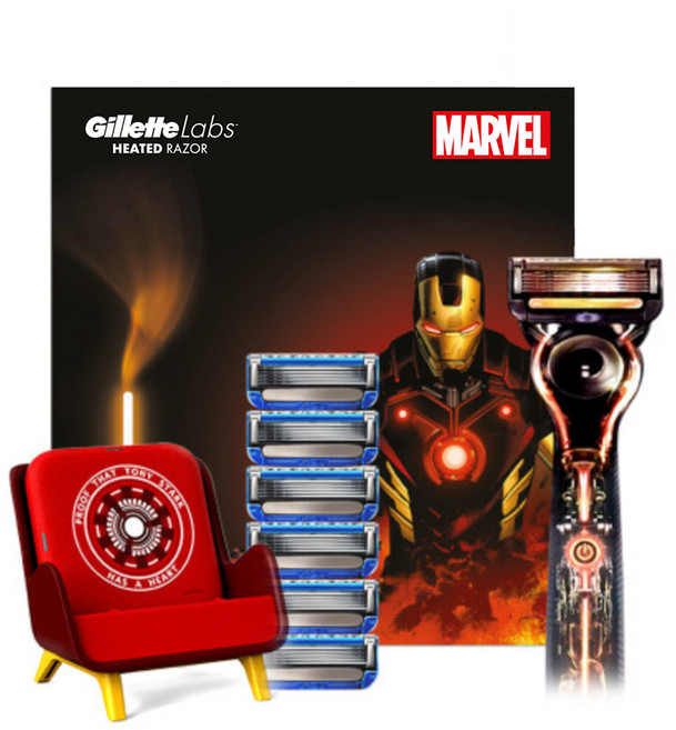 질레트 히티드 레이저 아이언맨 면도기 패키지, 1세트, 핸들 + 날 6p + 면도기 충전기 + 아이언맨 무선 핸드폰 충전기
