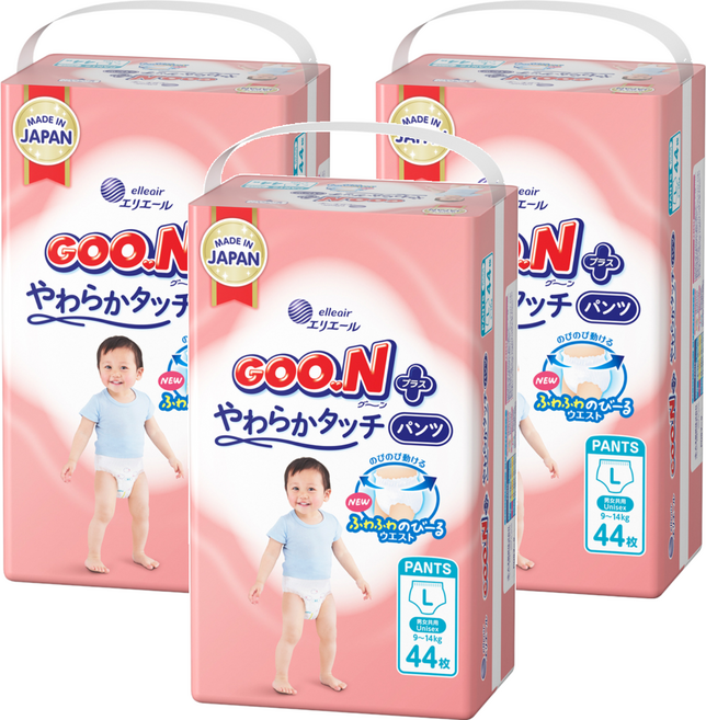 GOO.N 大王 日本境內版 SJ柔觸肌系列褲型尿布 9~14kg, L, 132片