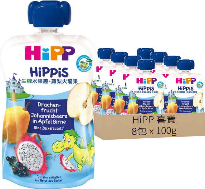 HiPP 喜寶 生機水果趣, 蘋梨火龍果, 100g, 8包