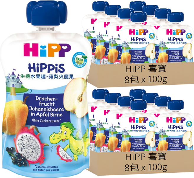 HiPP 喜寶 生機水果趣, 蘋梨火龍果, 100g, 16包