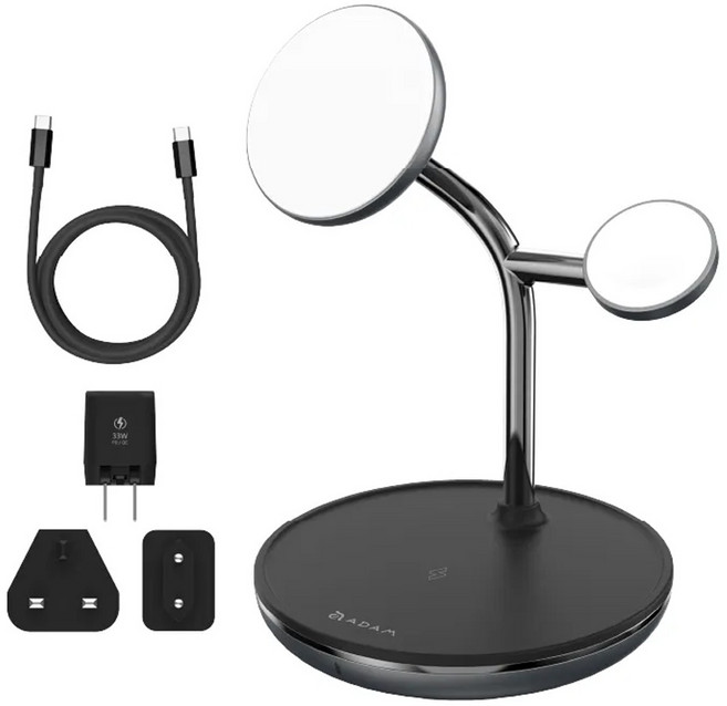 ADAM elements 亞果元素 3-in-1 USB-C 磁吸 無線充電座 33W Magnetic Charger 黑色