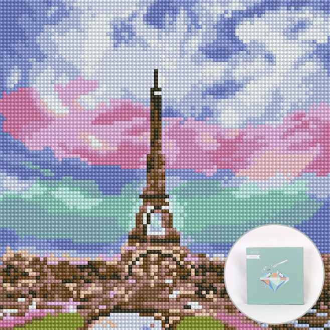 아트조이 DIY 보석십자수 세트 캔버스형 25 x 25 cm, 아름다운 에펠탑, 1세트