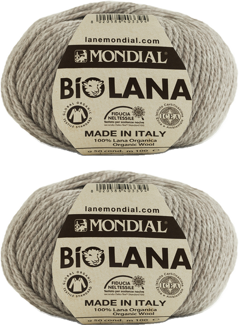 몬디알 바이오라나 100 울 뜨개실, 343오트밀, 2개