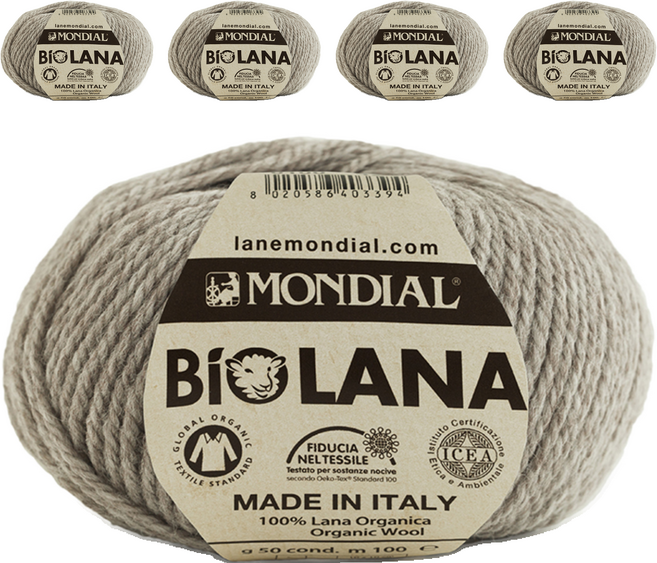 몬디알 바이오라나 100 울 뜨개실, 343오트밀, 5개