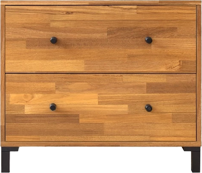 HOPMA 合馬家具 工業風二抽斗櫃 拼板柚木 602 x 401 x 518mm 17kg, 木色, 2層