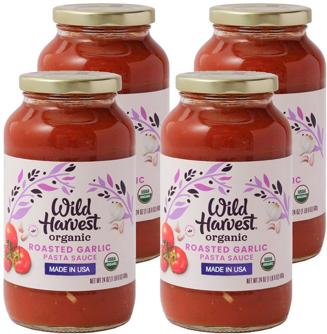 와일드하베스트 유기농 로스티드 갈릭 파스타 소스, 680g, 4개