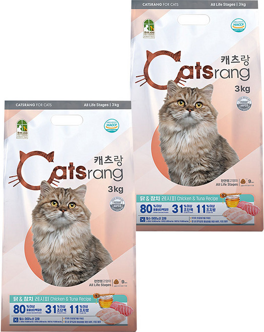 캐츠랑 전연령 고양이 건식사료, 닭+참치, 3kg, 2개