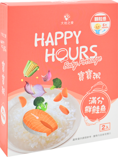 HAPPY HOURS 寶寶粥 6個月以上 2包, 滿分鮮鮭魚, 300g, 1盒