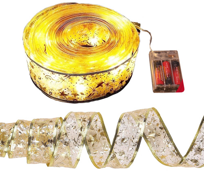 聖誕佈置 LED絲帶燈串 電池款 5cm x 5m, 暖光, 1條
