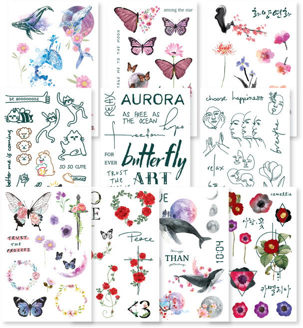 네일트리 얼루어 타투 스티커 10종, 1세트, 혼합색상