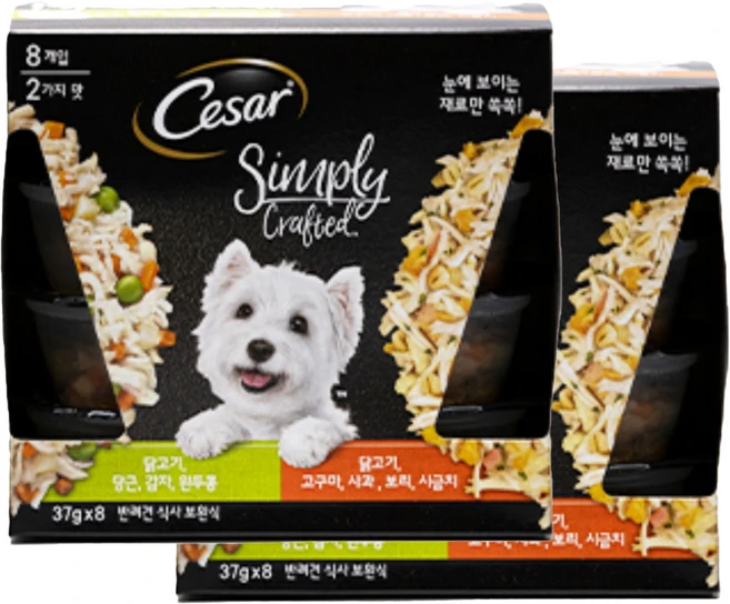 시저 전연령 강아지 심플리 크래프티드 버라이어티 습식사료 닭고기 당근 감자 완두콩 4p + 닭고기 고구마 사과 보리 시금치 4p, 닭, 296g, 2세트 - 쿠팡