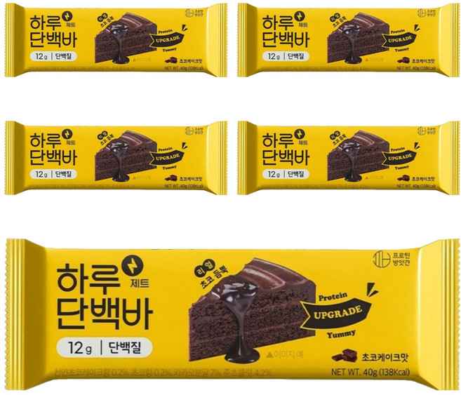 프로틴방앗간 하루단백바 제트 초코케이크맛, 40g, 5개