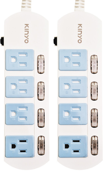 Kinyo 4開4插延長線 4孔 CGS344-12, 365.7cm, 白底藍插座, 2入