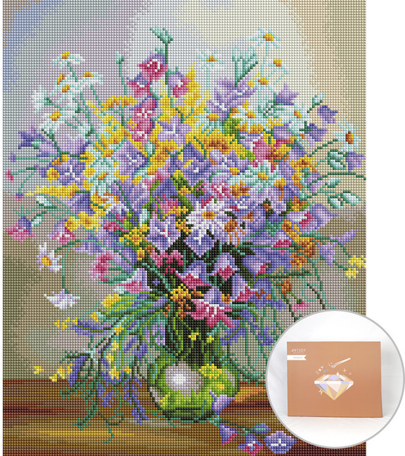 아트조이 DIY 보석 십자수 캔버스형 50 x 40 cm, 봄꽃화병, 1세트