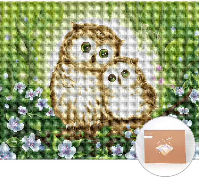 아트조이 DIY 보석 십자수 캔버스형 50 x 40 cm, 엄마와아기부엉이, 1세트