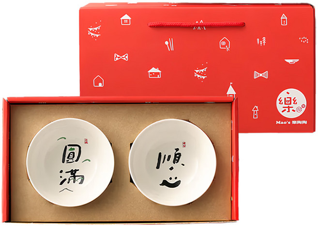 Mao's 樂陶陶 日日祝福 圓滿順心雙碗禮盒組 600g, 圓滿順心, 陶瓷碗, 1組