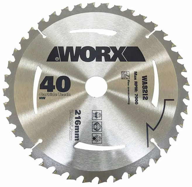 WORX 威克士 台灣公司貨 TCT 40T木材圓鋸片 WX845專用 WA8212 216 x 25.4 x 2mm, 1個