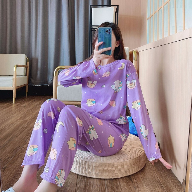 엘쏘 여성용 부드러운 긴팔 파자마 상하의 세트