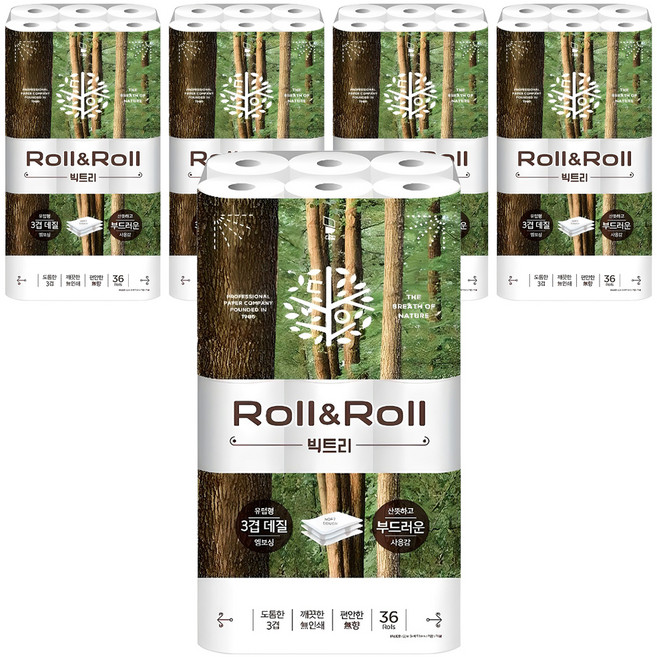 대왕롤앤롤 빅트리 3겹 고급롤화장지, 25m, 36개입, 5개