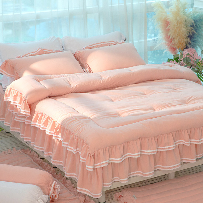 류금숙 투라인 실키케어 프릴 차렵이불 숏 매트커버세트