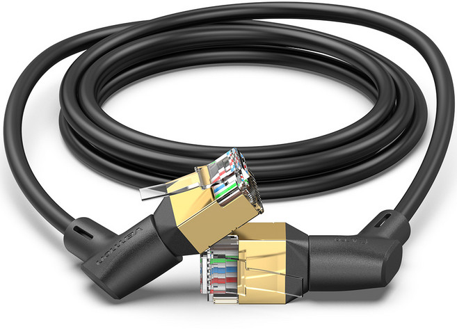 벤션 CAT8 기가 랜선 초고속 인터넷 360도 회전 꺽임형 랜케이블, 블랙, 1개, 0.5m