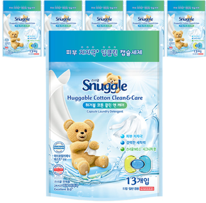 Snuggle 熊寶貝 Huggable 棉花潔淨護理經典香氛膠囊洗衣精, 6個, 13入