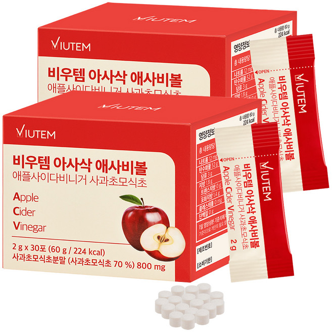 NUON 비우템 아사삭 애사비볼 애플사이다비니거 사과초모식초 30p, 60g, 2개