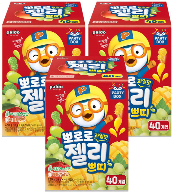 팔도 뽀로로 과일맛 젤리 쁘띠 40p, 720g, 3개