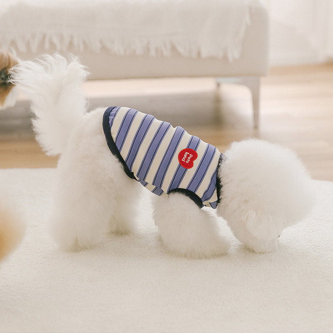PETSLAND 狗狗日常愛心條紋T恤, 藍色, 1個