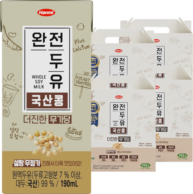 전두유 더진한 국산콩 무가당 두유, 190ml, 64개
