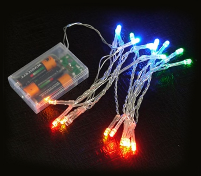 摩達客 聖誕燈LED燈串 20燈電池燈, 四彩光 +透明線, 1條