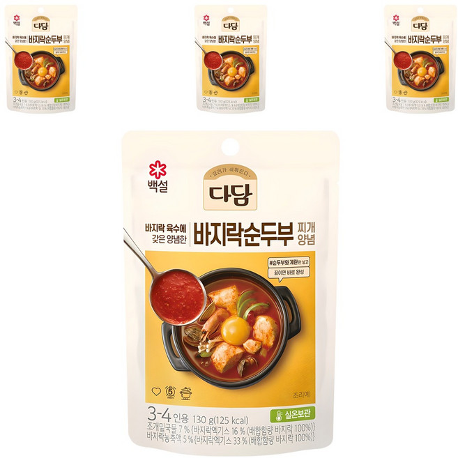 다담 바지락순두부 찌개양념, 130g, 4개