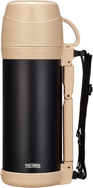 THERMOS 膳魔師 FFW-1003K 保溫壺 寬瓶口 內含杯子＆提帶, 黑褐色, 1L, 1個