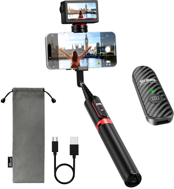 셀루미 빌드업 무선 블루투스 셀카봉 삼각대, SEL-LT950e(블랙 + 레드), 1개