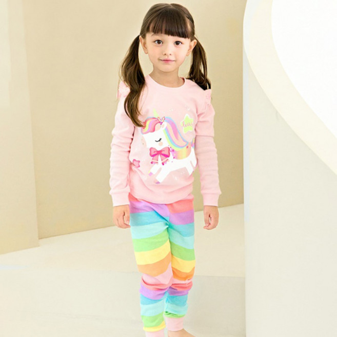 유니프랜드 여아용 샤이 유니콘 후라이스 내의 9부 상하의 세트