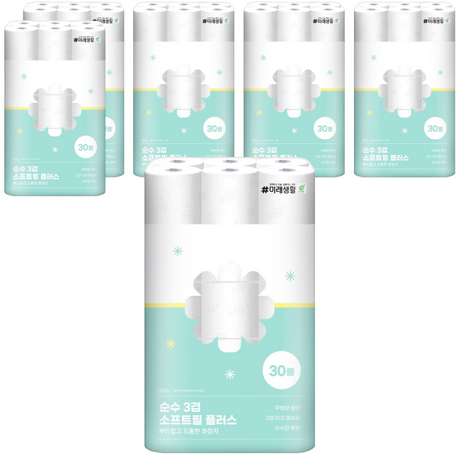 미래생활 순수 3겹 소프트필 플러스 화장지, 25m, 30롤, 6세트