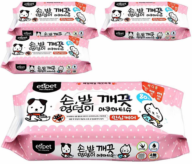에티펫 반려동물 손발엉덩이 깨끗 아쿠아티슈, 80개입, 4개