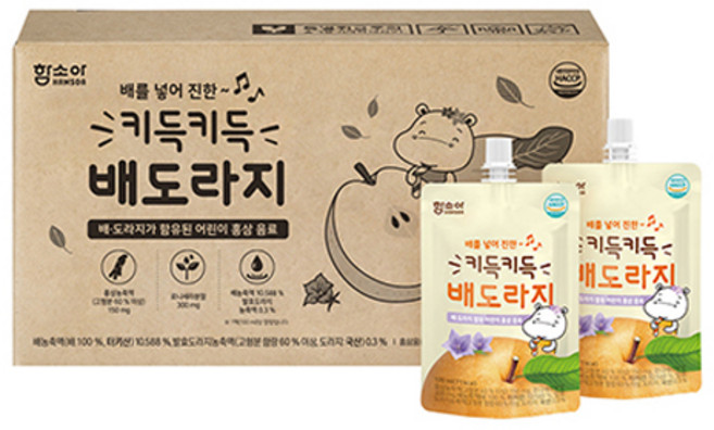 함소아 키득키득 배도라지 주스, 홍삼 + 배 + 도라지 혼합맛, 10개, 100ml