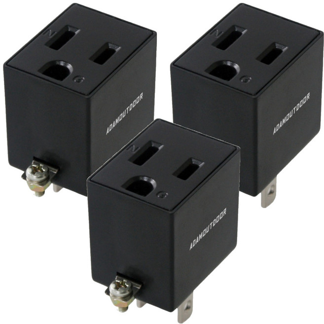 ADAMOUTDOOR 3轉2電源轉接器 15A/AC125V 防火材質, 黑色, 3個