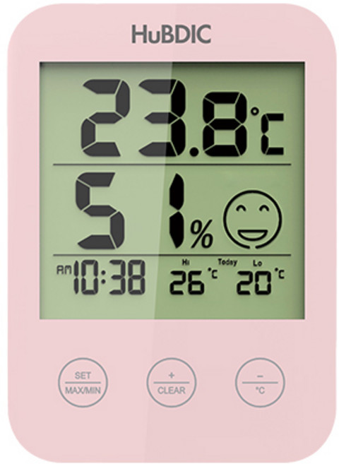 휴비딕 시계 온습도계, 1개, 핑크