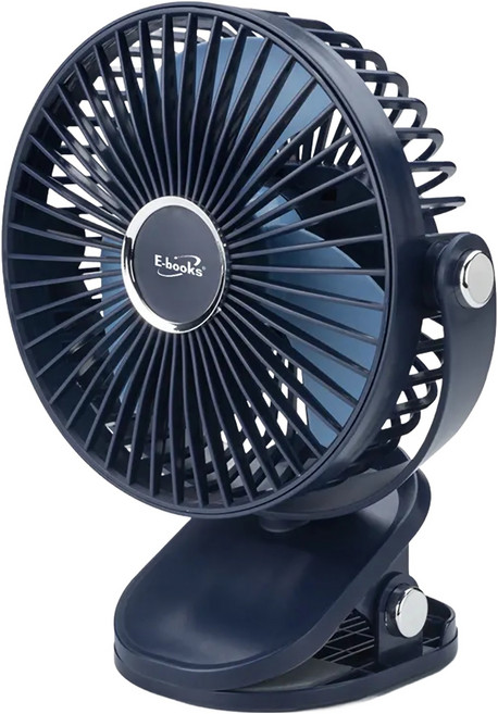 E-books K44 五段風速360度旋轉LED充電夾式風扇 夾式立式雙用 LED夜燈, E-PCF254, 黑色