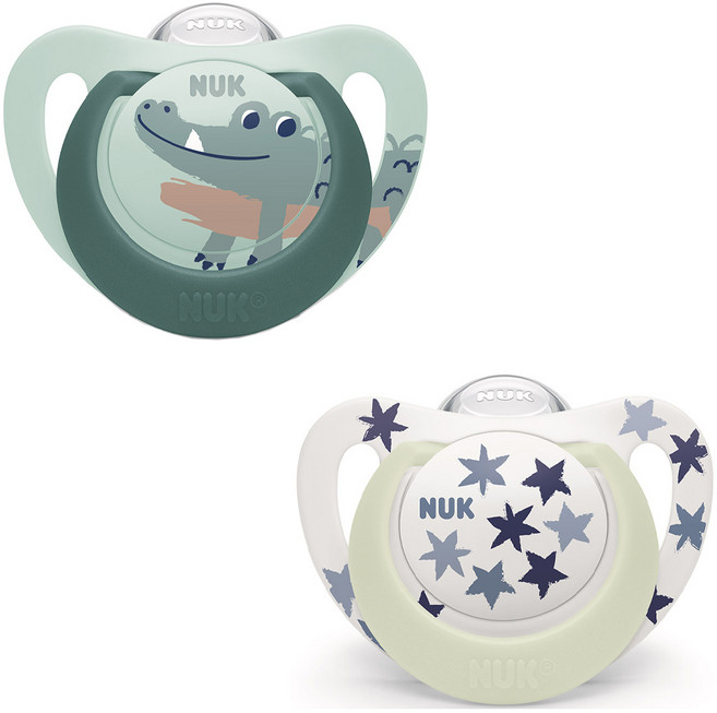 NUK Star Day & Night 夜光安撫奶嘴 2件組, 藍綠色, S2(6~18個月), 1套