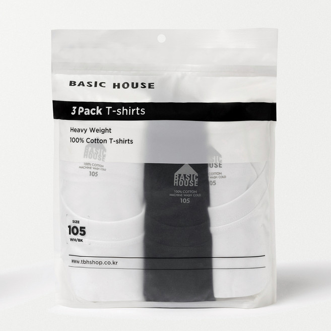 베이직하우스 순면 헤비웨이트 반팔 티셔츠 3P