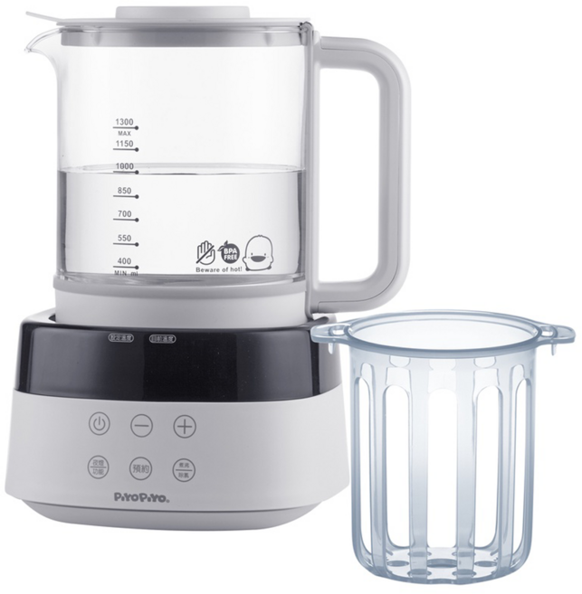 PiYOPiYO 黃色小鴨 恆溫調乳器1.3L + 嬰兒副食品調理容器500ml, 白色, 1組