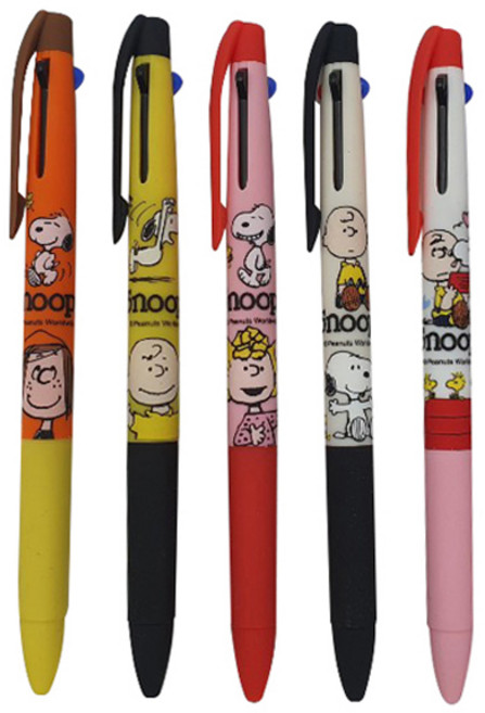 피너츠 스누피 3색 볼펜 0.5mm, 랜덤 발송, 5개