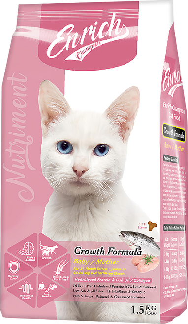 Enrich Champion EC貓糧 幼母貓 成長配方 乾飼料, 雞肉 + 鮭魚, 1.5kg, 1袋